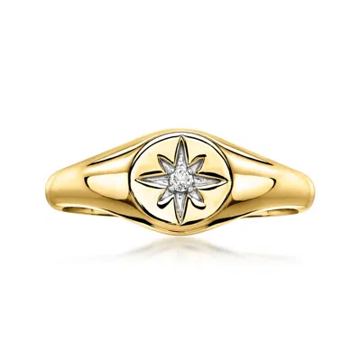 Ross-simons 18kt Gold Over Sterling North Star Ring With Single Lab-grown Diamond In Transparent