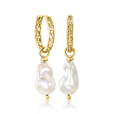 Ross-simons 18kt Gold Over Sterling Openwork Hoop Earrings With Removable 8-9mm Cultured Baroque Pearl Drops In Red