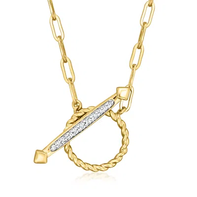 Ross-simons 18kt Gold Over Sterling Paper Clip Link Necklace With . Diamond Toggle Clasp In Silver