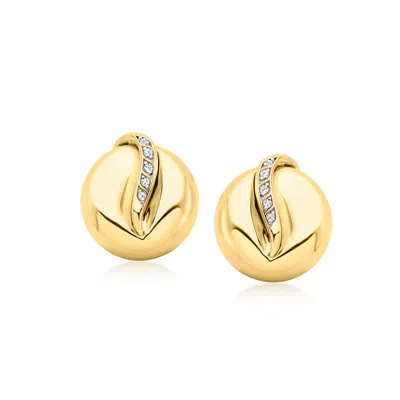 Ross-simons 18kt Gold Over Sterling Puffy Round Earrings With Diamond Swirls In Transparent