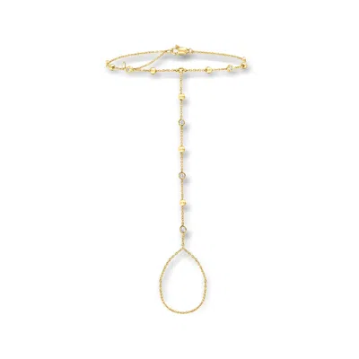 Ross-simons .20 Ct. T.w. Bezel-set Diamond And 14kt Yellow Gold Beaded Hand Chain Bracelet