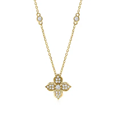 Ross-simons .20 Ct. T.w. Diamond Flower Pendant Necklace In 14kt Yellow Gold