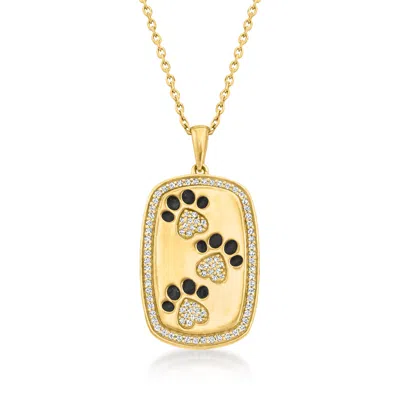 Ross-simons .20 Ct. T.w. Diamond Paw Print Pendant Necklace With Black Enamel In 18kt Gold Over Sterling