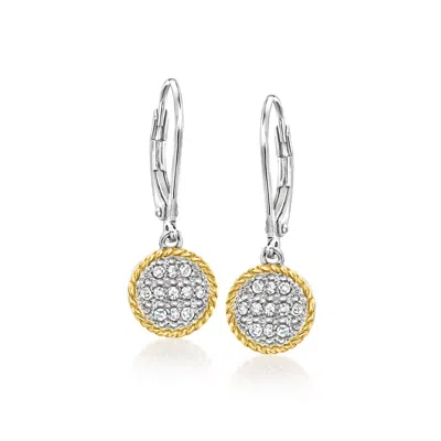 Ross-simons .20 Ct. T.w. Diamond Roped-edge Circle Drop Earrings In Sterling Silver And 14kt Yellow Gold In Metallic
