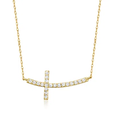 Ross-simons .20 Ct. T.w. Diamond Sideways Cross Necklace In 10kt Yellow Gold