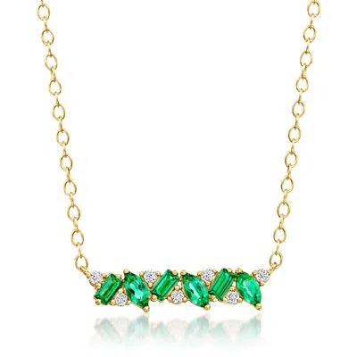 Ross-simons .20 Ct. T.w. Lab Grown Emerald Necklace With Lab Grown Diamonds In 18kt Gold Over Sterling