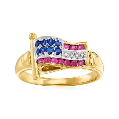 Ross-simons .20 Ct. T.w. Ruby And .16 Ct. T.w. Sapphire American Flag Ring With Diamond Accents In 18kt Gold Ove