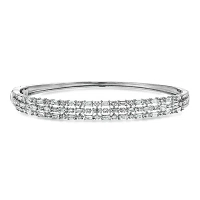 Ross-simons 2.00 Ct. T.w. Baguette And Round Lab Grown Diamond Bangle Bracelet In Sterling Silver
