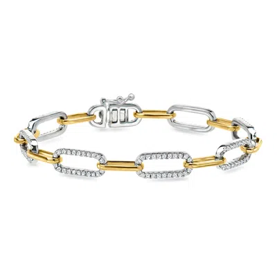Ross-simons 2.00 Ct. T.w. Lab Grown Diamond Paper Clip Link Bracelet In Sterling Silver And 18kt Gold Over Sterl In Multi