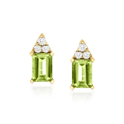 Ross-simons 2.00 Ct. T.w. Peridot And .15 Ct. T.w. Diamond Earrings In 14kt Yellow Gold In Green