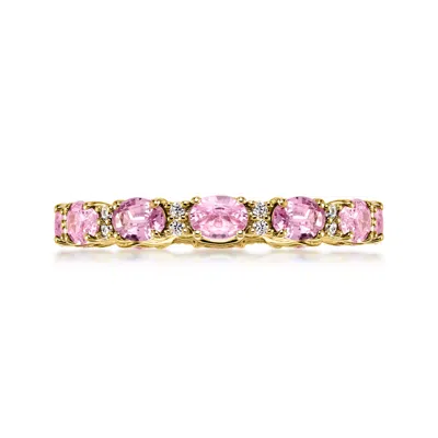 Ross-simons 2.00 Ct. T.w. Pink Sapphire Eternity Band With .12 Ct. T.w. Diamonds In 14kt Yellow Gold