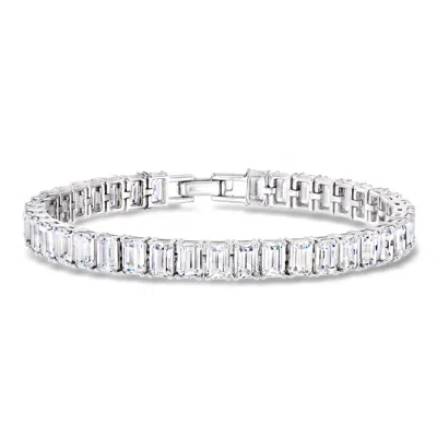 Ross-simons 20.00 Ct. T.w. Emerald-cut Cz Tennis Bracelet In Sterling Silver