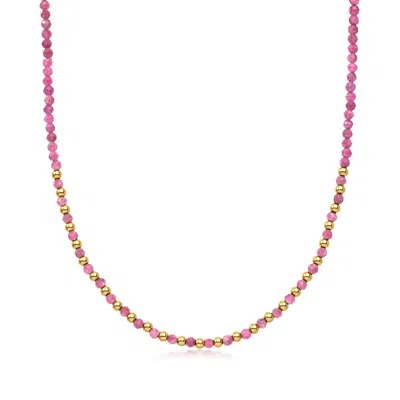 Ross-simons 20.00 Ct. T.w. Pink Tourmaline And 10kt Yellow Gold Bead Necklace