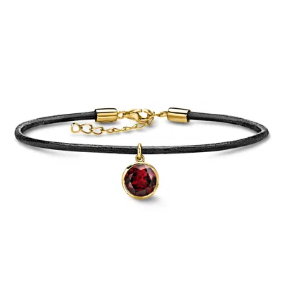 Ross-simons 2.10 Carat Garnet Bracelet With Black Leather Cord And 18kt Gold Over Sterling