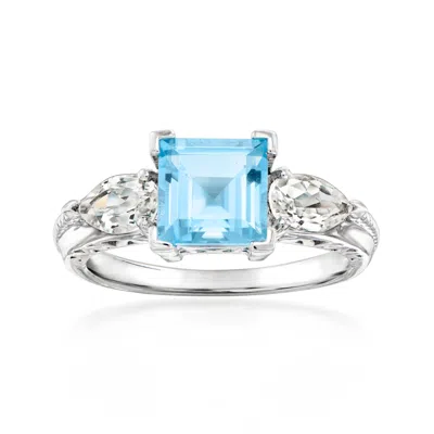 Ross-simons 2.10 Carat Swiss Blue Topaz Ring With 1.00 Ct. T.w. White Topaz In Sterling Silver