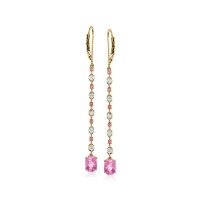 Ross-simons 2.20 Ct. T.w. Pink Sapphire And .35 Ct. T.w. Diamond Linear Drop Earrings In 14kt Yellow Gold In Multi