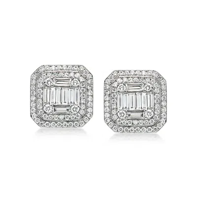 Ross-simons 2.25 Ct. T.w. Diamond Cluster Earrings In 18kt White Gold In Metallic