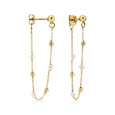 Ross-simons 2-2.5mm Cultured Pearl Singapore-chain Drop Earrings In 14kt Yellow Gold In Red