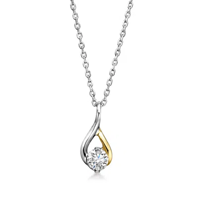 Ross-simons .25 Carat Lab Grown Diamond Teardrop Necklace In Sterling Silver And 10kt Yellow Gold In Pink