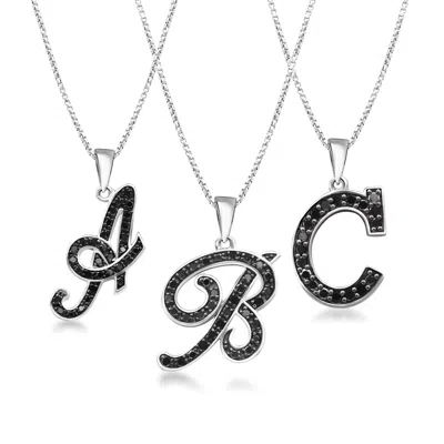 Ross-simons .25 Ct. T.w. Black Diamond Initial Pendant Necklace In Sterling Silver