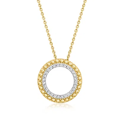 Ross-simons .25 Ct. T.w. Diamond Beaded-edge Circle Pendant Necklace In 18kt Gold Over Sterling