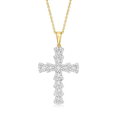 Ross-simons .25 Ct. T.w. Diamond Flared Cross Pendant Necklace In 14kt Yellow Gold
