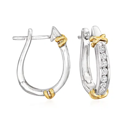 Ross-simons .25 Ct. T.w. Diamond Hoop Earrings In Sterling Silver With 14kt Yellow Gold In Silver,gold