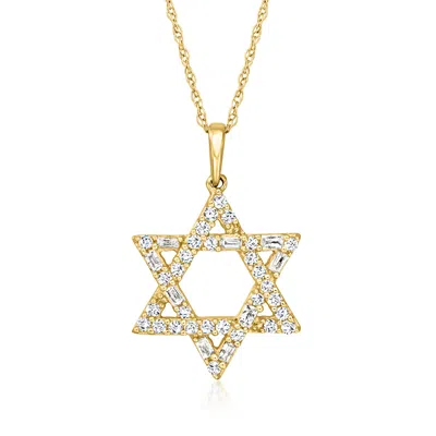 Ross-simons .25 Ct. T.w. Round And Baguette Diamond Star Of David Pendant Necklace In 14kt Yellow Gold