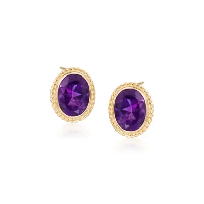 Ross-simons 2.50 Ct. T.w. Amethyst Roped-edge Earrings In 14kt Yellow Gold