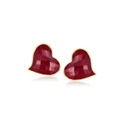 Ross-simons 25.00 Ct. T.w. Ruby Heart Earrings In 18kt Gold Over Sterling In Burgundy