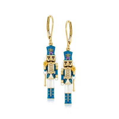 Ross-simons .26 Ct. T.w. Multi-gemstone Nutcracker Drop Earrings With Multicolored Enamel In 18kt Gold Over Ster In Transparent