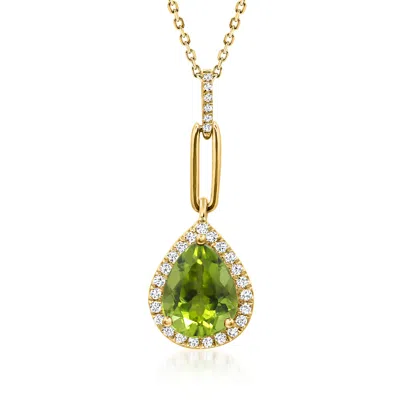 Ross-simons 2.60 Carat Peridot And .21 Ct. T.w. Diamond Paper Clip Link Pendant Necklace In 14kt Yellow Gold In Blue