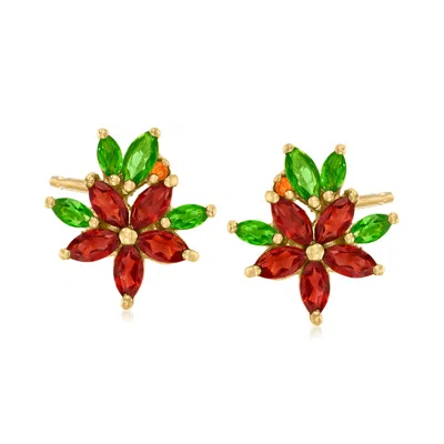 Ross-simons 2.62 Ct. T.w. Multi-gemstone Flower Earrings In 18kt Gold Over Sterling