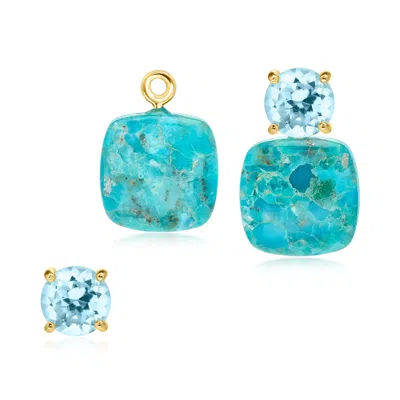 Ross-simons 2.80 Ct. T.w. Sky Blue Topaz Earrings With Removable Turquoise Drops In 18kt Gold Over Sterling