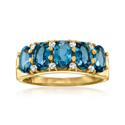 Ross-simons 2.90 Ct. T.w. London Blue Topaz Five-stone Ring With .30 Ct. T.w. White Zircon In 18kt Gold Over Ste