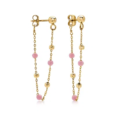 Ross-simons .30 Ct. T.w. Pink Tourmaline Bead Cable-chain Drop Earrings In 14kt Yellow Gold