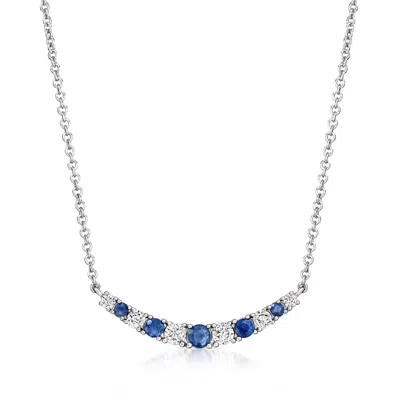 Ross-simons .30 Ct. T.w. Sapphire And .20 Ct. T.w. Lab Grown Diamond Curved Necklace In Sterling Silver
