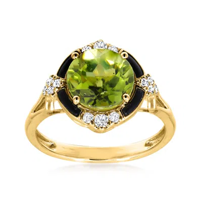 Ross-simons 3.00 Carat Peridot And .17 Ct. T.w. Diamond Ring With Onyx In 14kt Yellow Gold