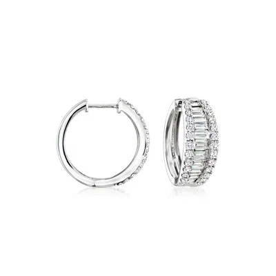 Ross-simons 3.00 Ct. T.w. Baguette And Round Lab Grown Diamond Hoop Earrings In 14kt White Gold In Red