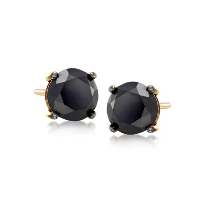 Ross-simons 3.00 Ct. T.w. Black Diamond Stud Earrings In 14kt Yellow Gold