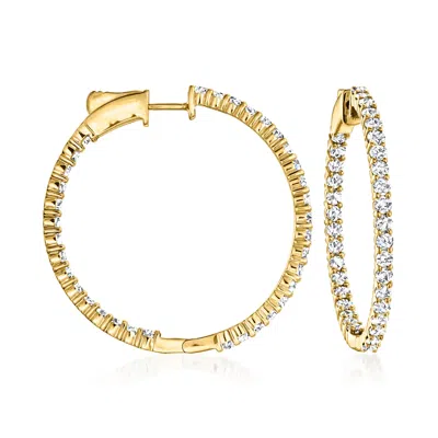 Ross-simons 3.00 Ct. T.w. Diamond Inside-outside Hoop Earrings In 14kt Yellow Gold In Red