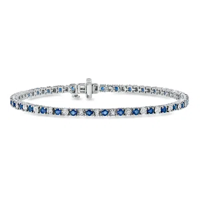 Ross-simons 3.00 Ct. T.w. Sapphire Tennis Bracelet With .25 Ct. T.w. Diamonds In Sterling Silver In Blue