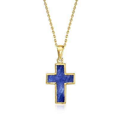 Ross-simons 3.20 Carat Sapphire Cross Pendant Necklace In 18kt Gold Over Sterling