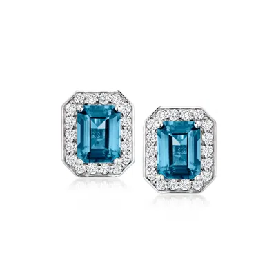 Ross-simons 3.20 Ct. T.w. London Blue Topaz Earrings With .50 Ct. T.w. Lab Grown Diamonds In Sterling Silver