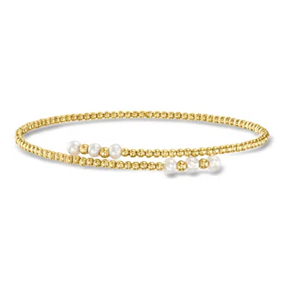 Ross-simons 3-3.5mm Cultured Pearl Beaded Bypass Cuff Bracelet In 14kt Yellow Gold