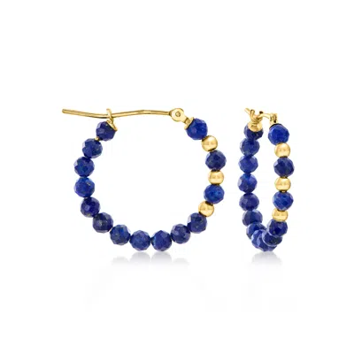 Ross-simons 3-3.5mm Lapis Bead Hoop Earrings With 10kt Yellow Gold In Multi