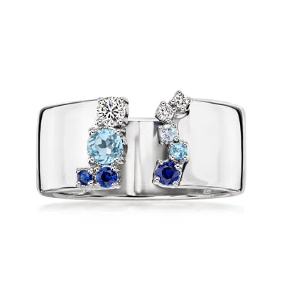 Ross-simons .34 Ct. T.w. Multi-gemstone And .12 Ct. T.w. Lab Grown Diamond Open-space Ring In Sterling Silver