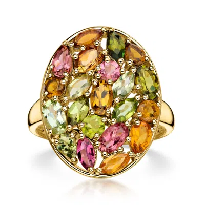 Ross-simons 3.44 Ct. T.w. Multicolored Tourmaline Cluster Ring In 18kt Gold Over Sterling