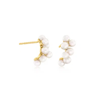 Ross-simons 3-4mm Cultured Pearl Cluster Earrings In 18kt Gold Over Sterling In White