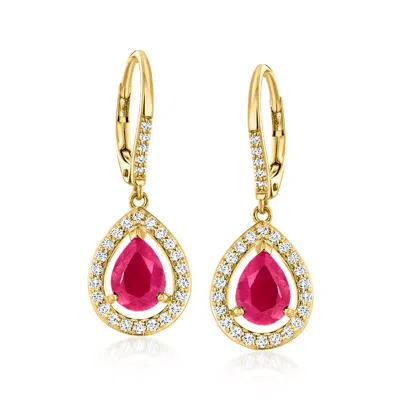 Ross-simons 3.50 Ct. T.w. Ruby And .50 Ct. T.w. Diamond Drop Earrings In 18kt Yellow Gold
